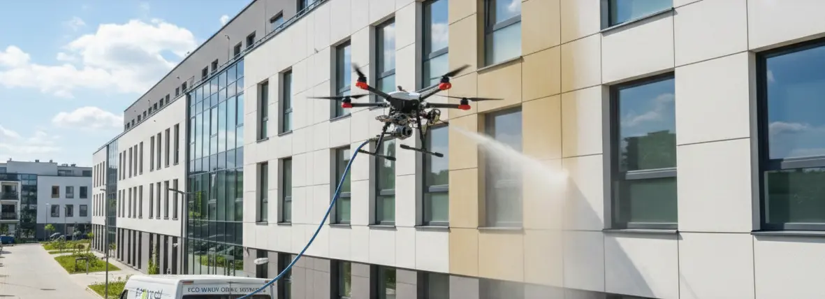 Mycie elewacji dronem – czyszczenie budynku bez rusztowań